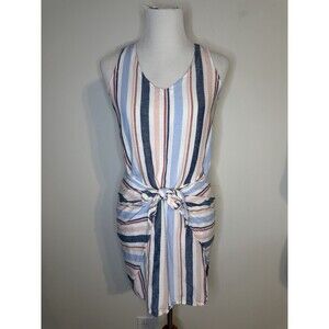 Drew Tie Wrap Sarong Linen Blend Dress Candy Stripe Small Sleeveless